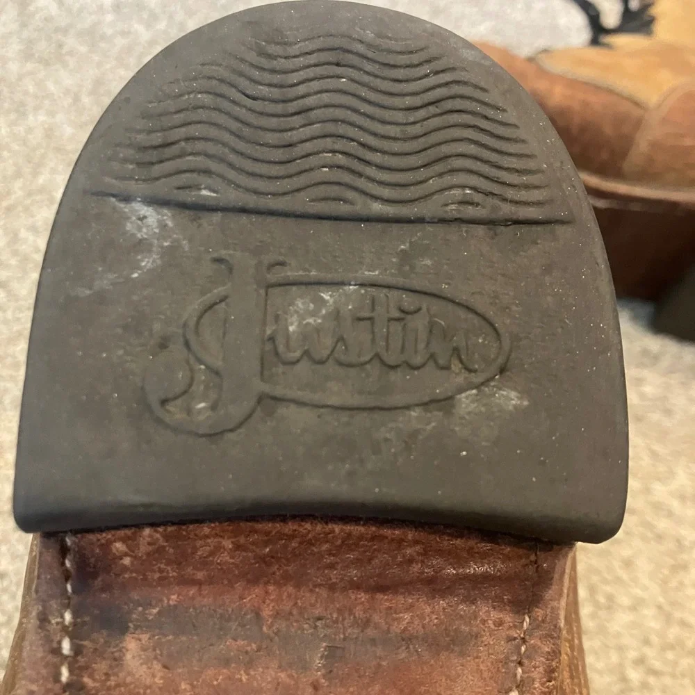 Vintage Justin 630 Mens 9 D Brown Leather Kiltie Lace Up Work Boot Round Toe USA